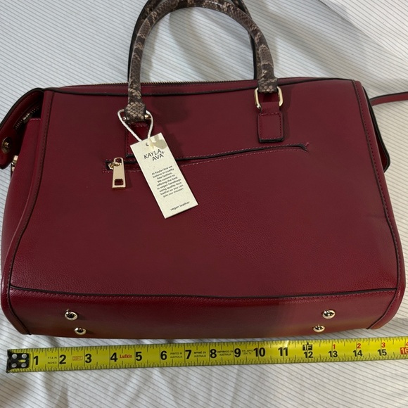 Kayla+Ava Vegan Leather Red Handbag with Snake Skin Style Handles - Picture 11 of 12